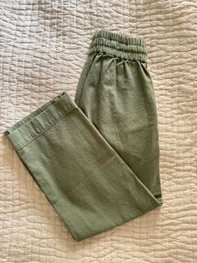 Everlane Barrel Leg Pants Green Cotton Canvas Pull On Drawstring Size Small